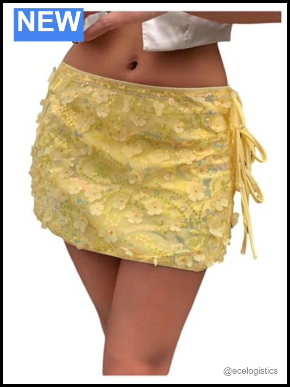 Sequin Floral Applique Bodycon Mini Skirt